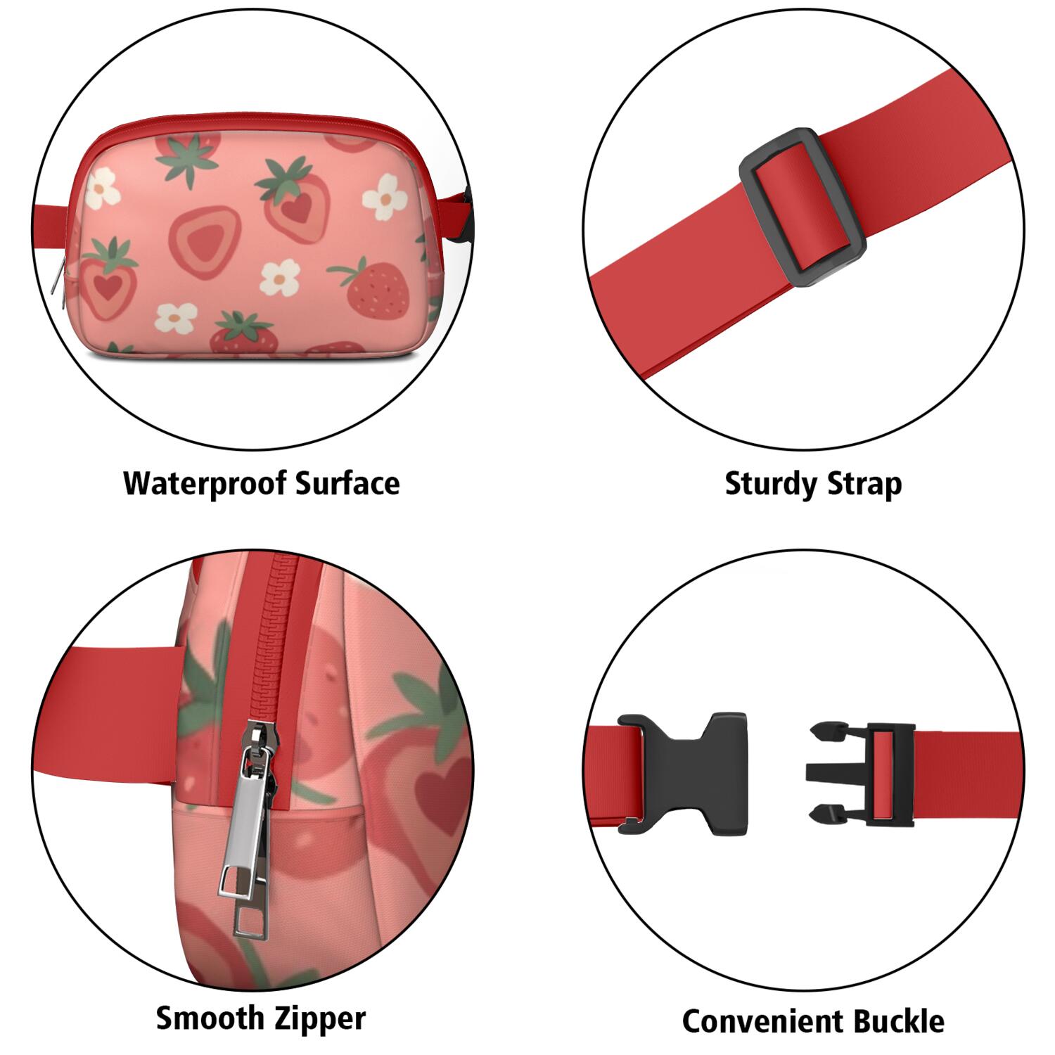 Crossbody Fanny Pack for Men&Women Waist Bag & Hip Bum Bag with Adjustable Strap for Casual Running Hiking Cycling Strawberry Sporty Waist Pack