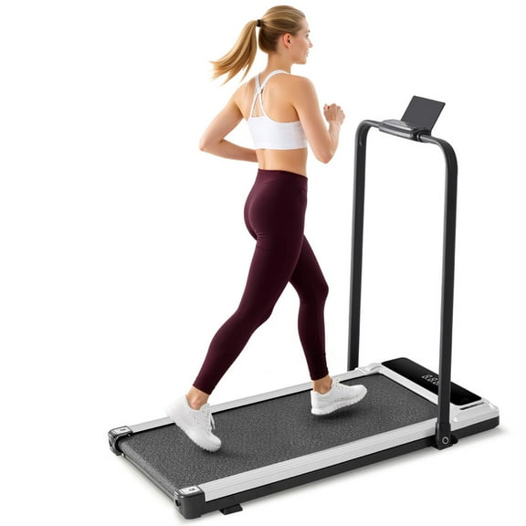 Compact Treadmill with handle, Quiet Under-Desk Walking Pad, Slim & Portable Design for Home Office Workouts, Easy to Store, Ideal for Apartments and Work-from-Home Fitness, Silver