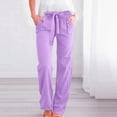 thumbnail image 2 of Womens Casual Pants Womens Cargo Pants Daily Elastic Strap Waist Workout Solid Long Pants Casual Wide Leg Pants Purple XXXXL, 2 of 7