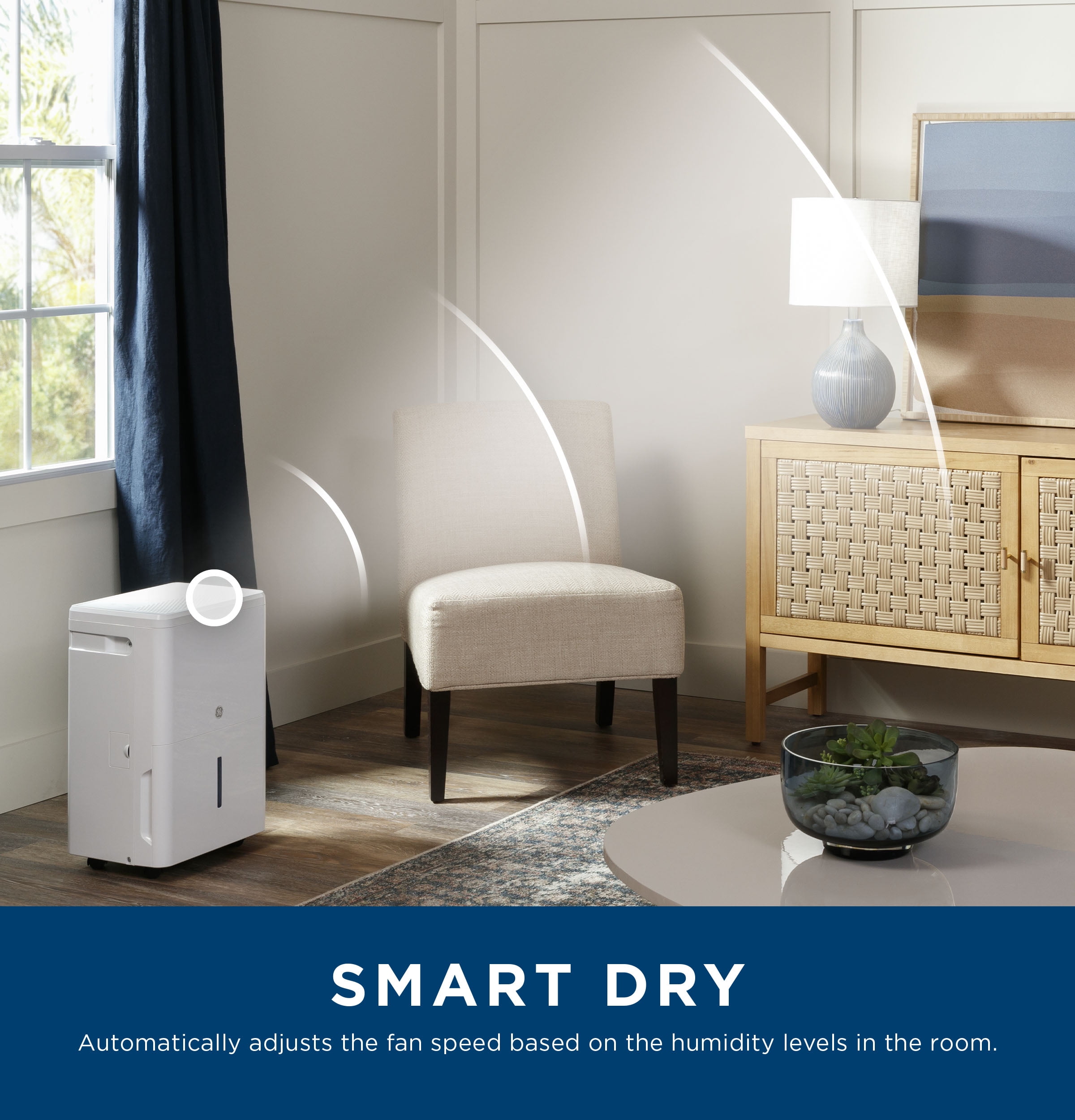 GE® 35 Pint Portable Dehumidifier, Covers up to 450 sq. ft., with Smart Dry for Very Damp Spaces