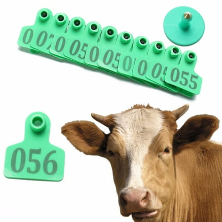Sheep Ear Tags 100Pcs 001-100 Random Number Animal Goat Sheep Pig Cow Plastic Livestock Ear Tag 2''x1.6'' with Nail ()