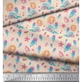 thumbnail image 3 of Soimoi White Cotton Poplin Fabric Mermaid & Starfish Ocean Print Sewing Fabric Yard 42 Inch Wide, 3 of 3