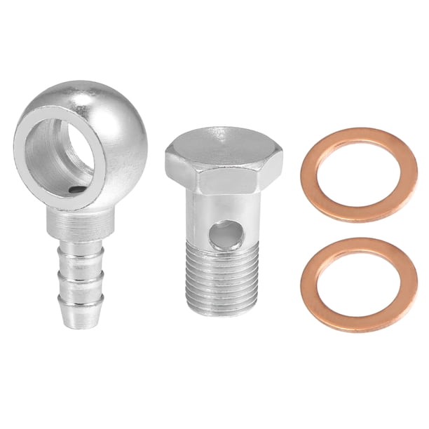 16 mm ID 10 mm OD M16x1.5 Banjo Bolt Manguera Barb Accesorios Universal Banjo Fitting Línea de combustible con arandela de tornillo para motocicleta tono plateado - Paquete de 4