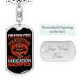 thumbnail image 2 of Dedication Of Firefighters Stainless Steel or 18k Gold Premium Swivel Dog Tag Keychain, 2 of 8