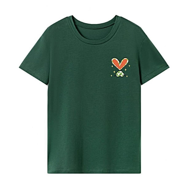 Camiseta para mujer ropa de verano moda suave cuello redondo camisa para vacaciones camping L