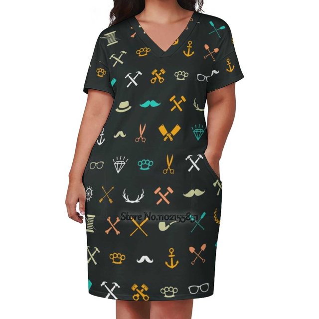 Hipster Seamless Pattern Square Neck Dress Summer Dress Women Elegant Halter Print Dress Vector Vecster Texture Pattern Hipster