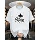 thumbnail image 1 of Boys' Casual Short Sleeve T-Shirt with Crown & King Letter Graphic - Vibrant Geometric Print, Breathable Round Neck Tee for Outdoor Sports & Summer Activities, Machine Washable, Ages 5-16 Yea, 1 of 6
