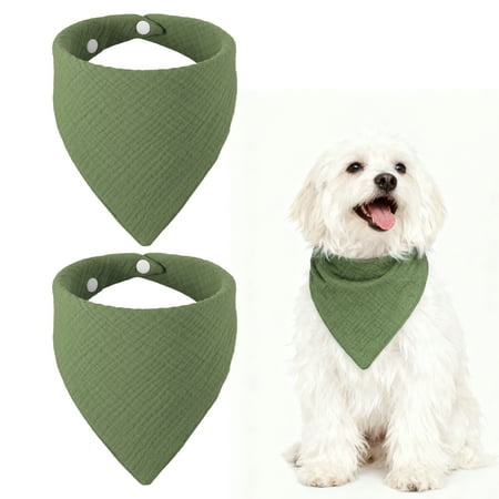 Uxcell Triangle Dog Bandanas with Button Solid Soft Pet Scarf Comfortable Triangle Bibs Washable Adjustable (Fabric 2Pcs Dark Green) for Small Medium Puppies Cat Birthday Party Gift