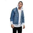 thumbnail image 7 of Victorious Men's Hoodie Layered Ripped Denim Jacket with Removable Hood DK140 - Indigo/White - 4X-Large, 7 of 7