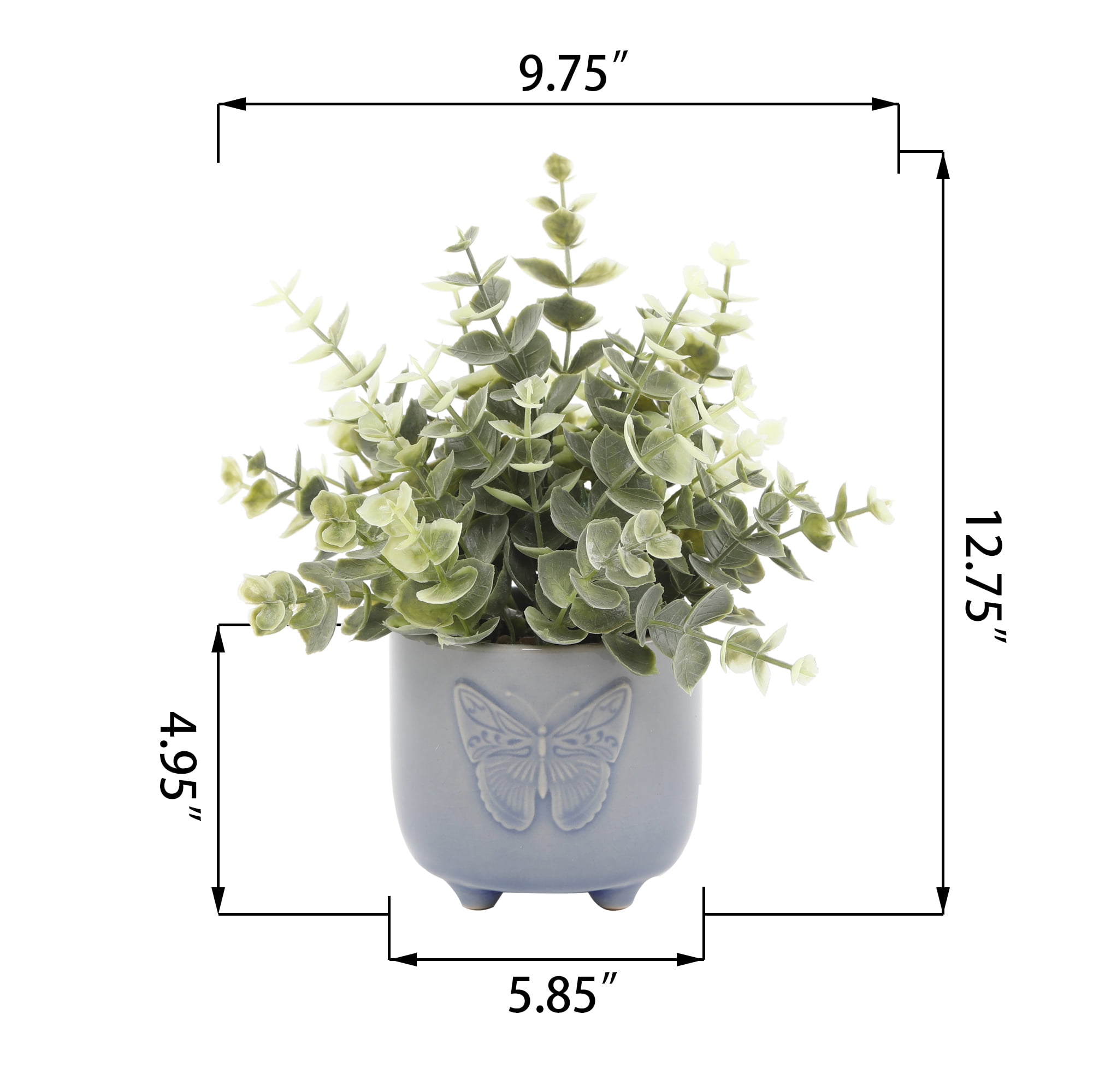Mainstays Tabletop Artificial Baby Eucalyptus Plant in Blue Ceramic Butterfly Pot, 3"