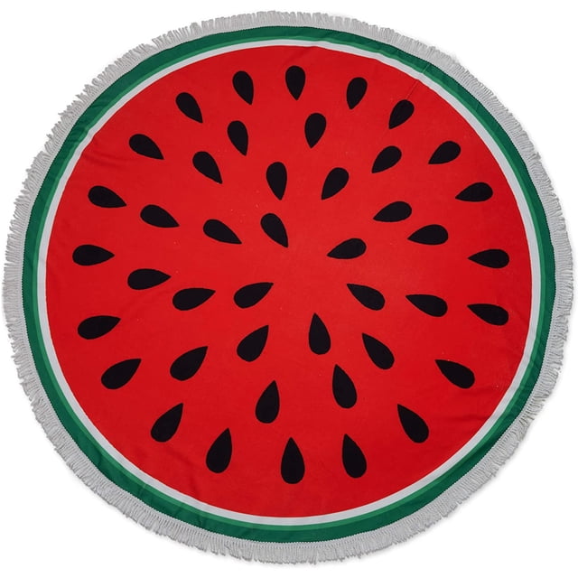 Serviette de Plage Pastèque, Paréo Rond avec Frange (59 Pouces)