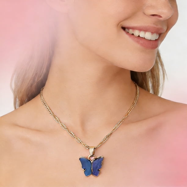 Collar con colgante de mariposas para San Valentín para adolescentes, cadena de clavícula ajustable estilo tarjeta vintage, ideal como regalo para San Valentín, collar de metal.