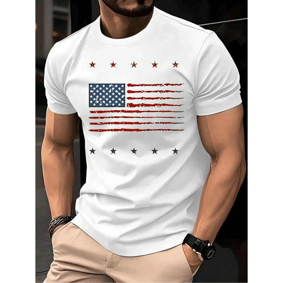 American Flag Shirts For Men's 4th Of July Funny USA Print Tees Patriotic Casual Short Sleeve Tops