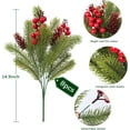 thumbnail image 2 of Dalrosia Artificial Pine Needles with Red Berry Stems Greenery Pine Picks Fake Christmas Holly Berries Artificial Christmas Green Plants Branches for Holiday Winter Table Xmas Decor, 2 of 6