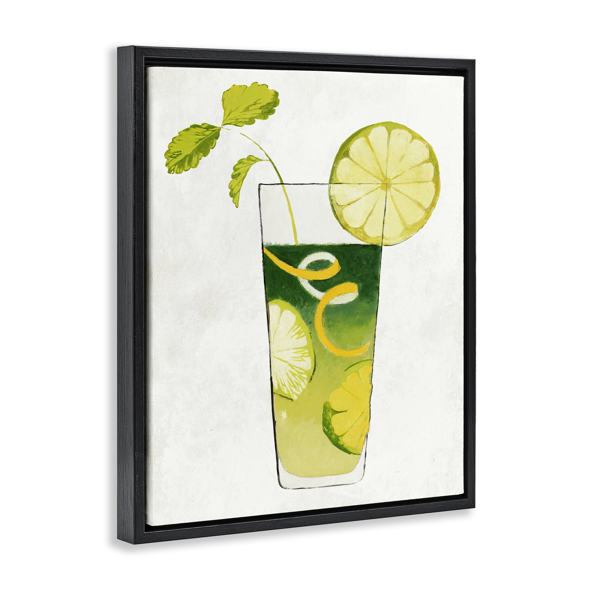 Stupell Industries Summer Cocktail Lime Mint Black Framed Floater Canvas Wall Art, design by Lorenzo Collective