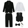 thumbnail image 4 of Delliss Boys' 6-Piece Formal Holiday Parties Suit Set, Coat, Vest, Pants, Collared Dress Shirt, Brooch And Bow Tie Fashion Set, 4 of 9