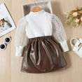 thumbnail image 5 of sususu Toddler Girls Long Sleeve Puff Sleeve T-Shirt with PU Leather Skirt Two-Piece Outfit Set ,White,3-4 Years, 5 of 8