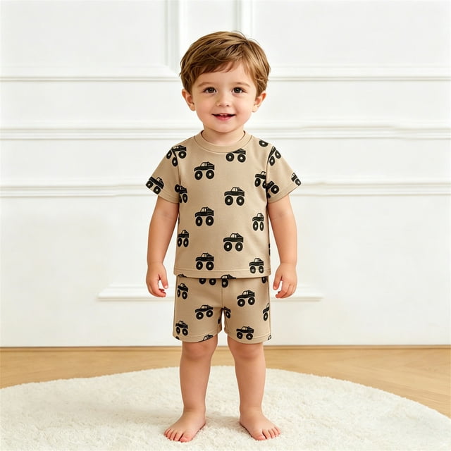 Ensemble Garçon T-Shirts Imprimés + Shorts Col Rond Vêtements d'Été Ensemble Garçon 11-12 Ans