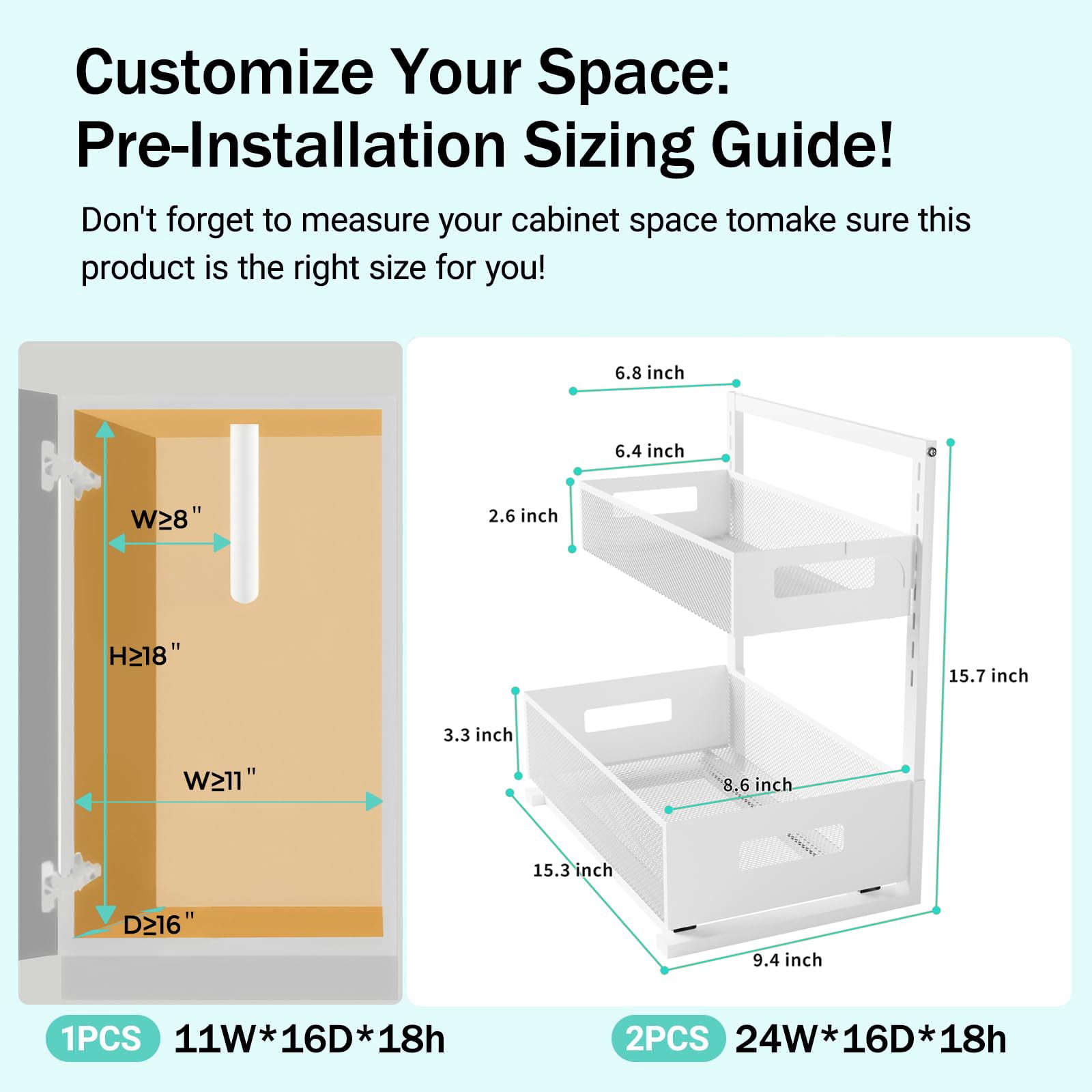 NUBILY Adjustable Height Under Sink Organizer 2-Tier Pull Out Cabinet Organizer, Space Saving Storage Rack for Bathroom Kitchen, White, 1 Pack