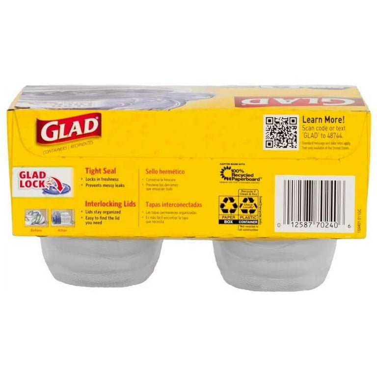 Glad Mini Round Food Storage Containers, 4 oz, Plastic, 8/Pack