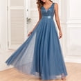 thumbnail image 6 of Elainilye Fashion Formal Wedding Guest Dress Sleeveless Double V-Neck Evening Dress with Tulle Embroidery Elegant Party Dress,Blue, 6 of 8