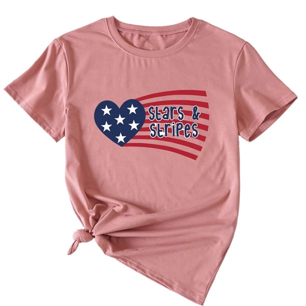 Gibobby Camisetas Mujer Baratas Manga Corta Camiseta manga corta verano para mujer con estampado del Día la Independencia y diseño personalidad(Oro Rosa,M)