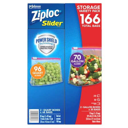 Ziploc Slider Storage Bags 166 Count Variety Pack: Quart (96 Ct.), Gallon (70 Ct.)
