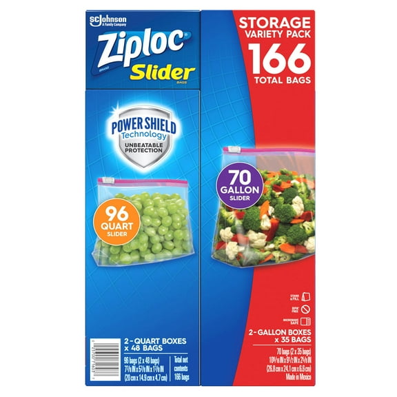 Ziploc Slider Storage Bags 166 Count Variety Pack: Quart (96 Ct.), Gallon (70 Ct.)