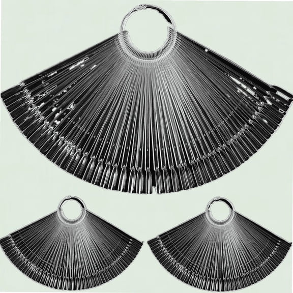 150 Pcs Clear Nail Sample Sticks, Blank Nail Swatches with Metal Split Ring Holder, Fan-shaped Nail Color Display Sticks for Nail Art, Salon, Home
