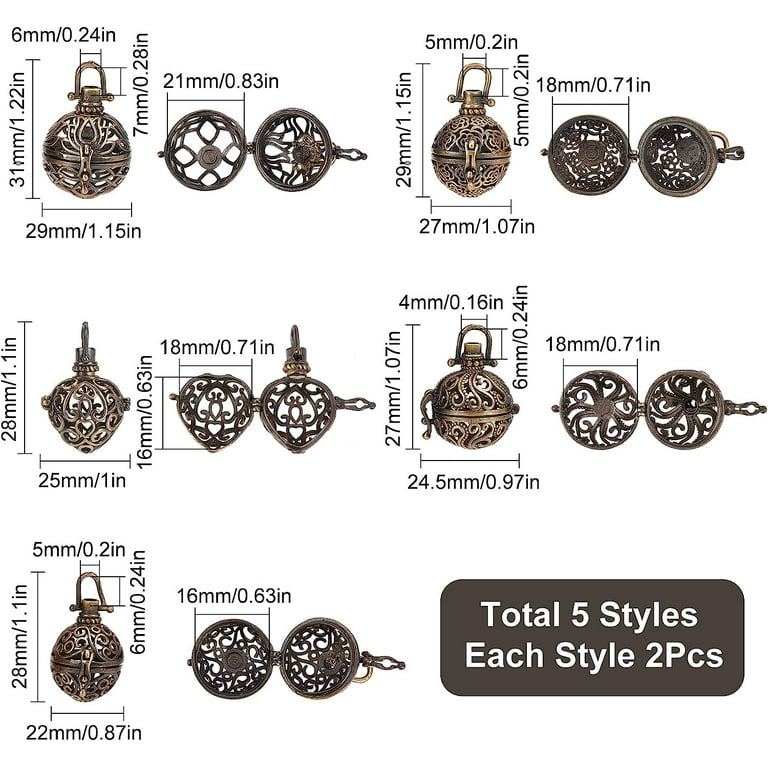 10Pcs Cage Charms Brass Locket Charms Chime Ball Bulk Antique