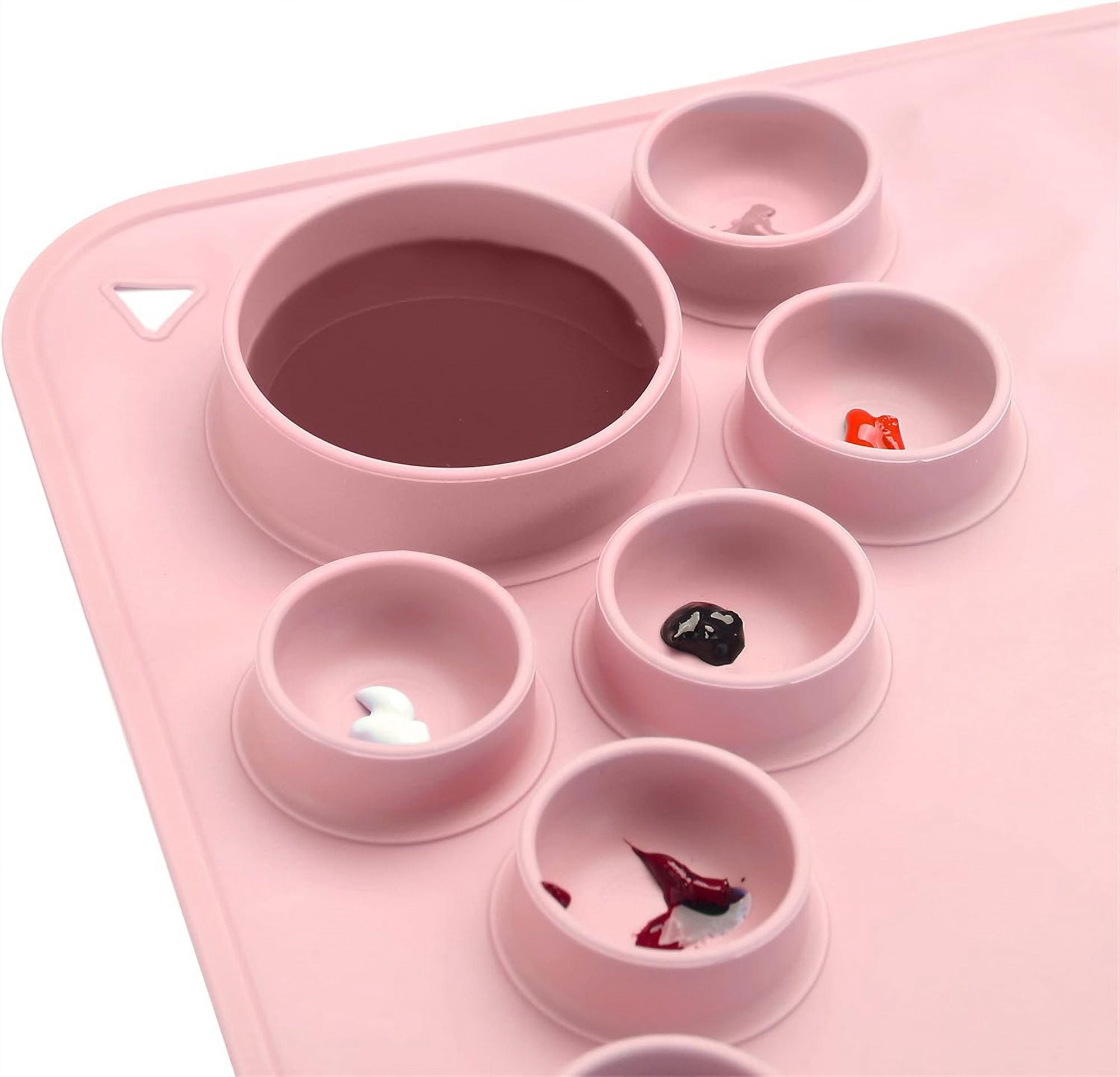 NOGIS Silicone Painting Mat, Silicone Craft Mat for Resin Casting 24“x16” Non Stick Silicone Sheet with Cleaning Cut for Oil painting, Art, Clay and Play (Pink)