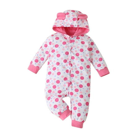 

Infant Baby Boys Girls Winter Thickened Long Sleeve Pants Dot Print Hooded Romper Winter Warm Jumpsuit