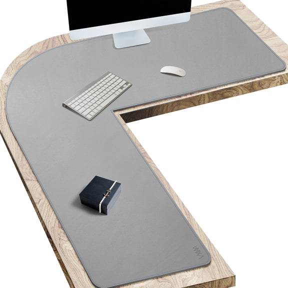 L-Shaped Leather Desk Pad Protector,Large Gaming Mouse Pad,Office and Home Desk Mat, 51 x 51 x 15.7 Inch, Light Gray