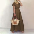 thumbnail image 2 of EQWLJWE Robes d'Été pour Femmes 2023 Mode d'Été pour Femmes Col Rond Manches Courtes Couleur Unie Robe Grande Taille avec Ceinture, 2 of 8