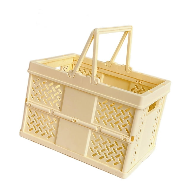 Almencla Storage Crate Foldable Basket Milk Crate for Camping Spring Outing Household Yellow