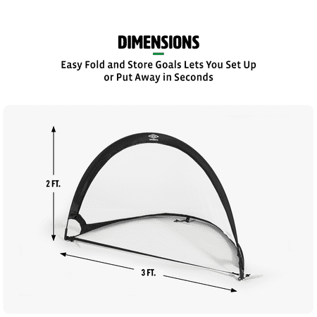 (3 pack) Umbro 3' x 2' Pop-up Soccer Goal Net Set - Portable 2 Goal Set with Carry Bag