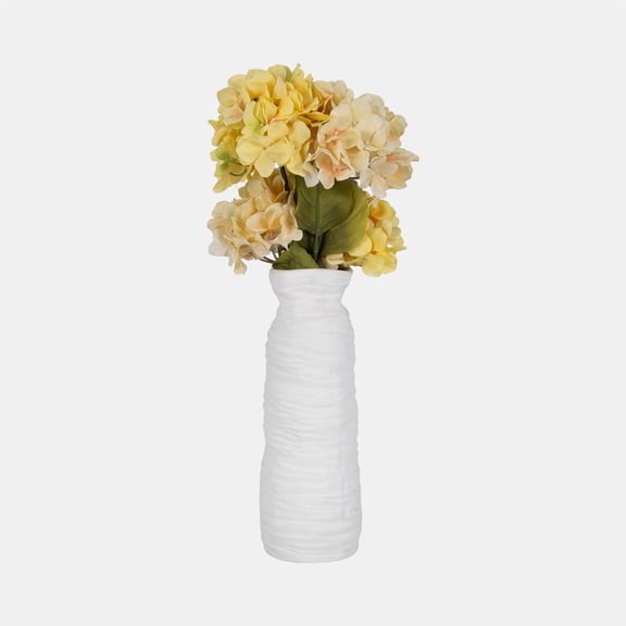 16" Ivory Matte Ceramic Vase, Horizontal Ribbed Texture, Modern Minimalist Decorative Floor or Table Vase