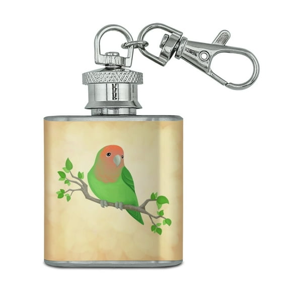 Lovely Lovebird Stainless Steel 1oz Mini Flask Key Chain