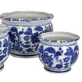thumbnail image 5 of Benjara 3pc Modern Planter- Japanese Inspired Art Design- Blue White Ceramic, 5 of 6