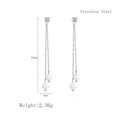 thumbnail image 2 of PAURO Women's Stainless Steel Minimalist Dainty Imitation Pearl Earrings Long Tassel Dangling Earrings Silver Style B, 2 of 5