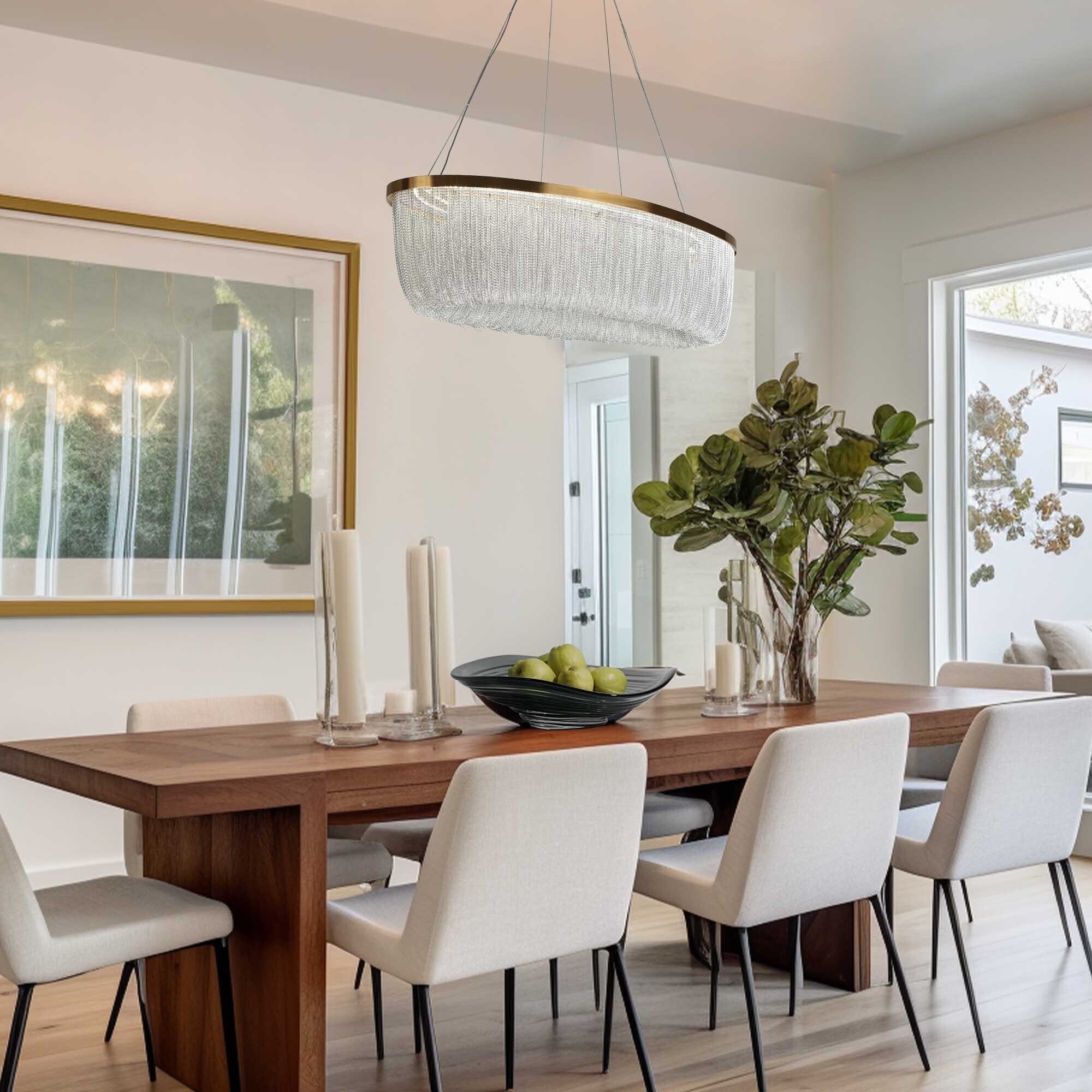 LNC Shoebill 1-Lights 31.5" Luxury and Glam Rectangle Kitchen Island Lights, Gold and Silver Chain