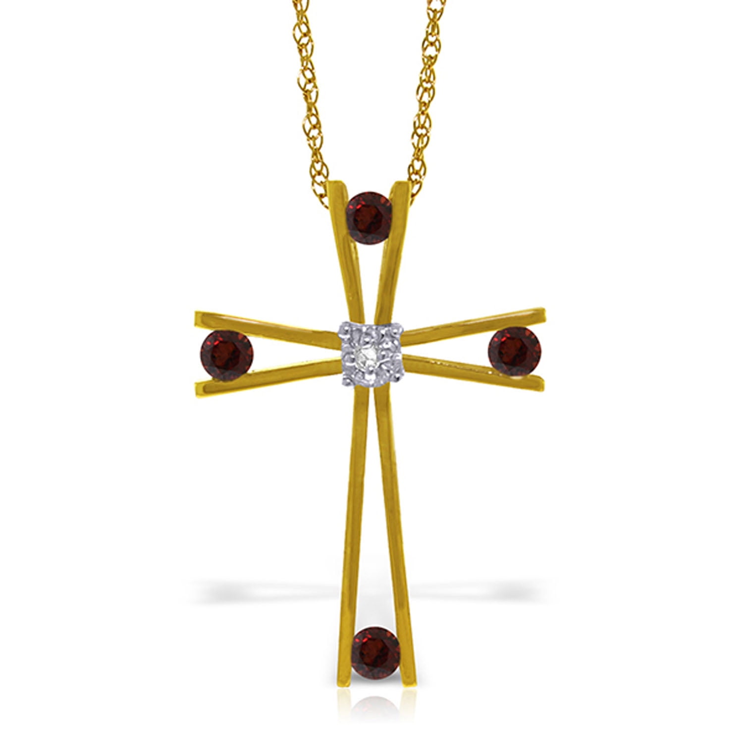 Galaxy Gold 14K Solid Gold Natural Diamond & Garnet Cross Pendant Necklace for Women - Yellow Gold Fine Jewelry