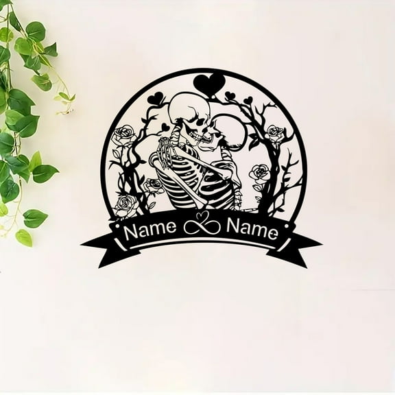 Custom Skeleton Couple Sign Skeleton Couple Metal Wall Art, Skull Lover Gift, Gothic Valentine Room Decor, Wedding Gift
