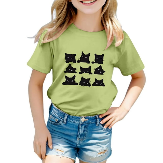 EHQJNJ Hauts pour Adolescentes Impression Goût Mode Col Rond T-Shirt Ample à Manches Courtes Été