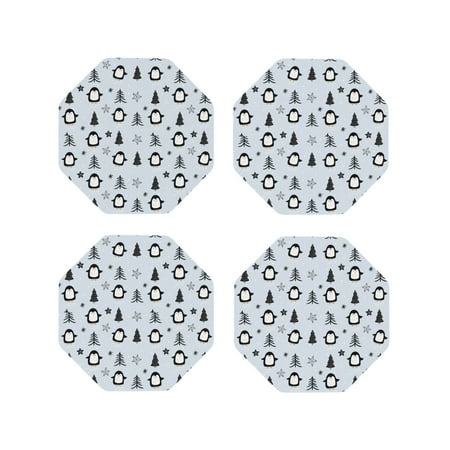 

Tideii penguin tree star for Leather Coasters 4 Pieces Anti-fouling and Anti-scalding Decorative Coasters Suitable for Restaurants Kitchens Coffee Shops-Octagon