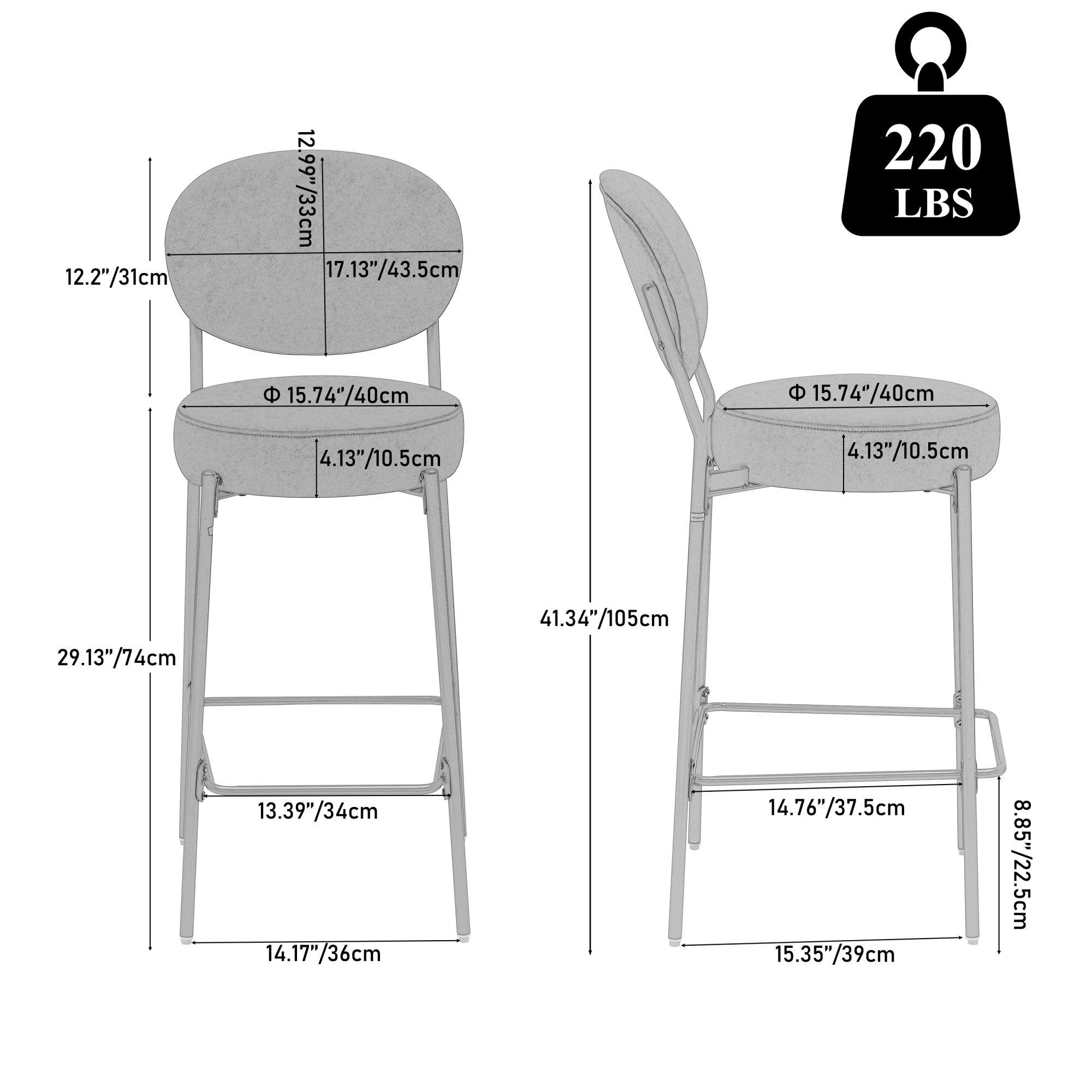 Jopath 2-Pack Modern Velvet Bar Stools with Gold Metal Legs Accent Round Counter Stools for Kitchen Island, Home Bar (Black)