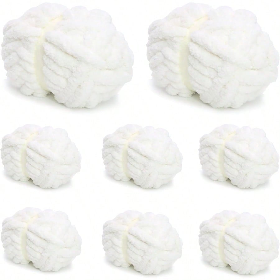 8 Pack Giant Chunky Yarn for Crocheting/Hand Knitting Blanket Extra Thick Yarn er Bulky Large Soft Fluffy Plush Fuzzy Thick Chenille Yarn-1 Pack of 226g/7.97oz- Knitting/Crochet-White
