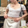 thumbnail image 2 of Femmes Recadrage Manches Courtes Tops Dentelle Patchwork Été T-Shirts de Base, 2 of 8