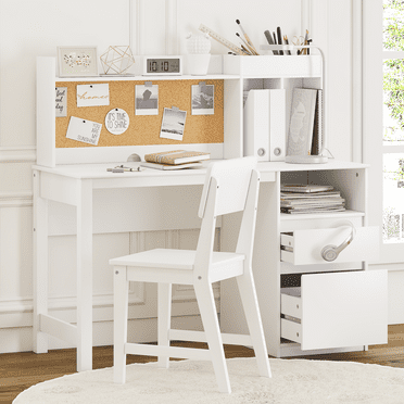 STAROUS Kids Study Desk and Chair Sets with Hutch and 2 Storage Drawers