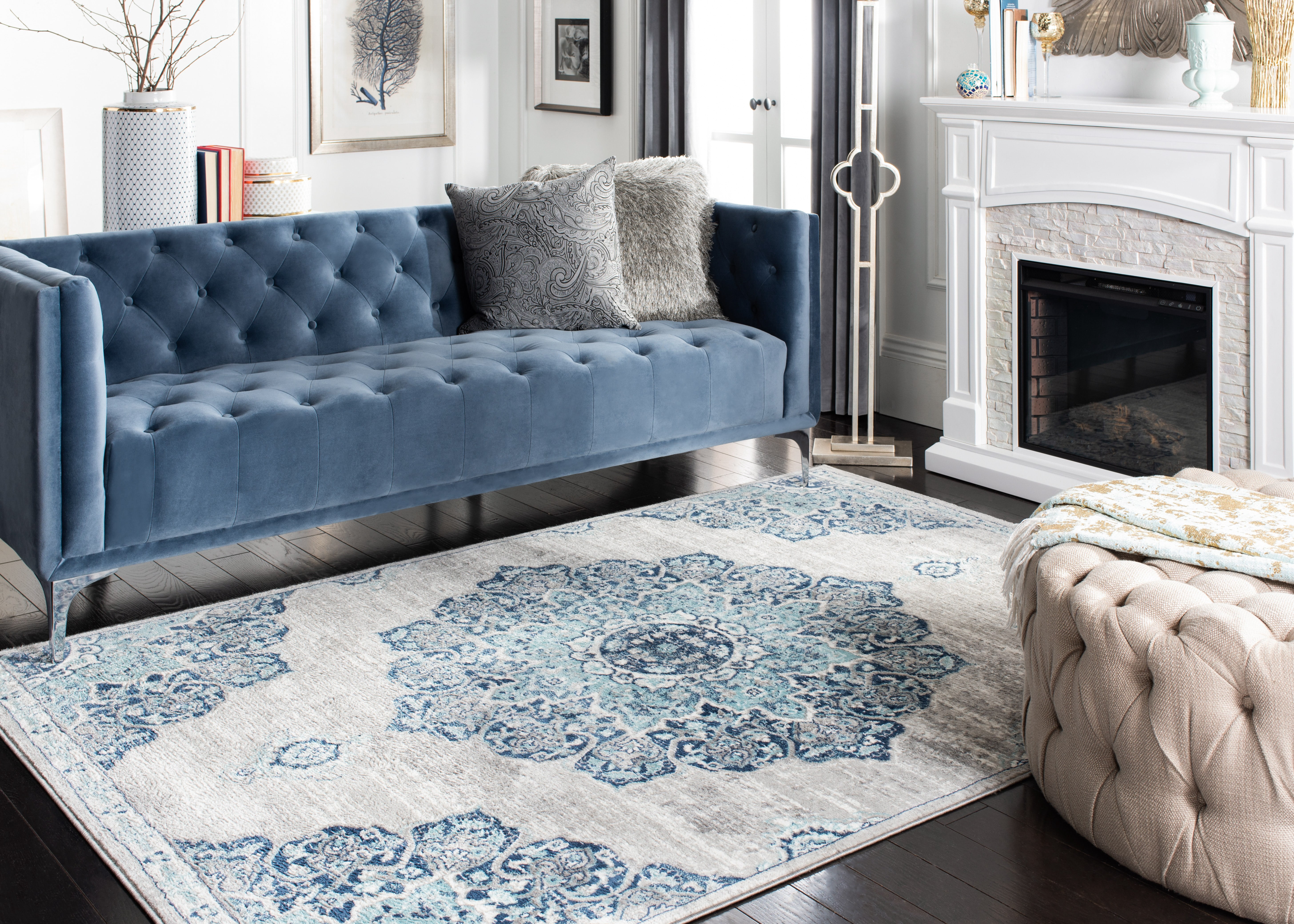 SAFAVIEH Brentwood Cantor Oriental Area Rug, Navy/Light Gray, 4' x 6'